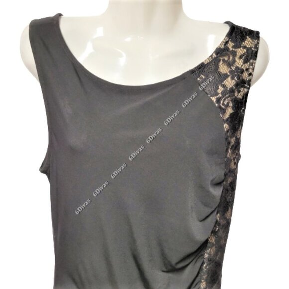 BLACK Sleeveless Dress With Gold Trim And Black Lace Accent Size L - Picture 2 of 12